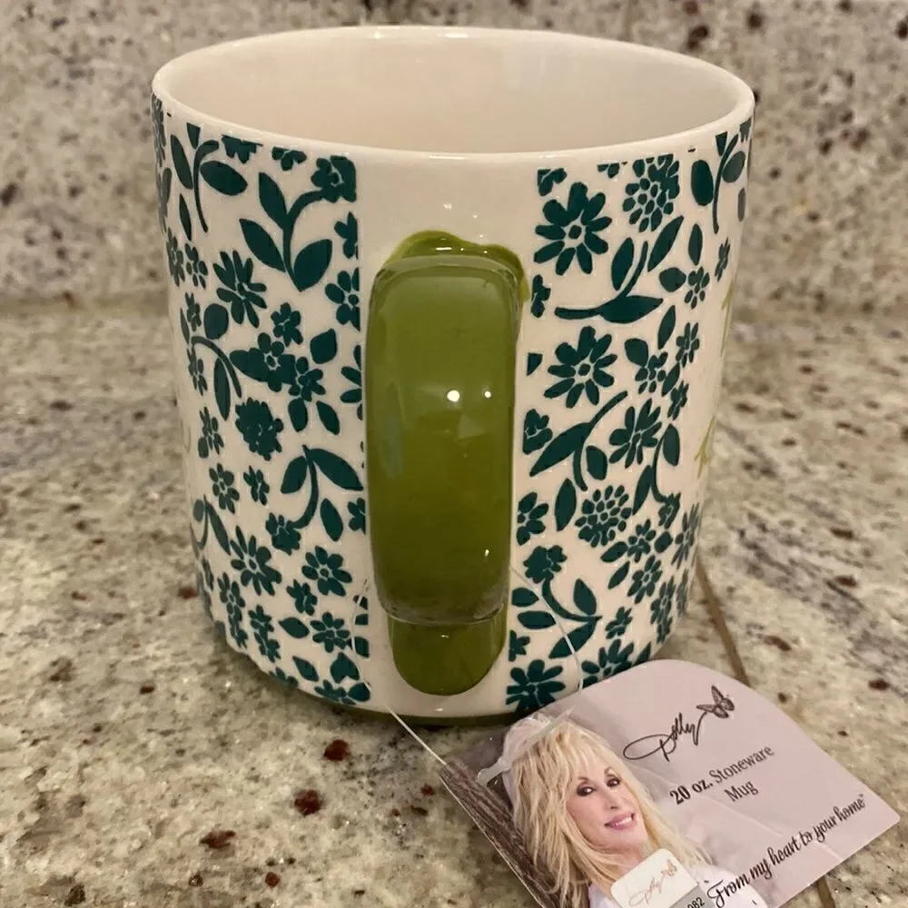 NWT Dolly Parton A Diamond In A Rhinestone World Green Floral Coffee Mug